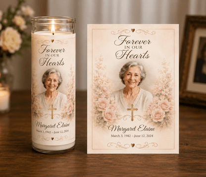 Blush Rose Cross DIY Memorial Candle Wrap Template - The Funeral Program Site