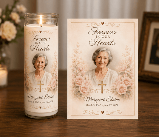 Blush Rose Cross DIY Memorial Candle Wrap Template - The Funeral Program Site