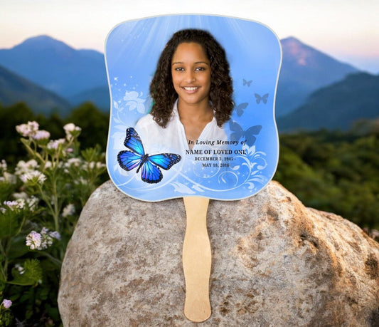 Butterfly Cardstock Memorial Fan With Wooden Handle (Pack of 10) - The Funeral Program Site