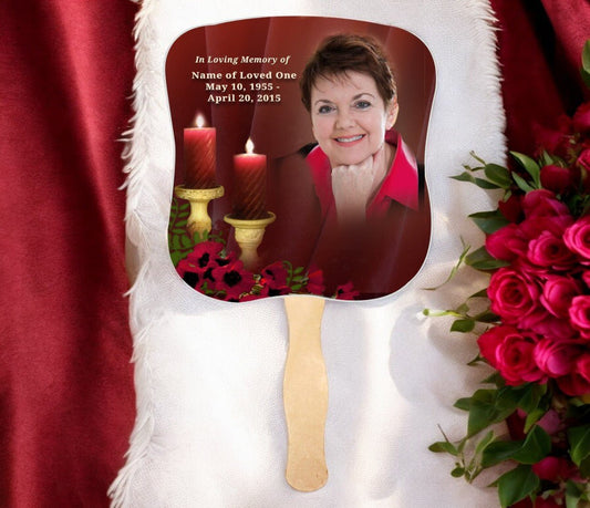 Candlelight Cardstock Memorial Fan With Wooden Handle (Pack of 10) - The Funeral Program Site