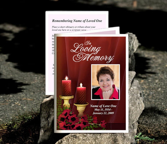 Candlelight Small Memorial Card Template - The Funeral Program Site