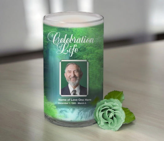 Cascade Personalized Glass Memorial Candle - The Funeral Program Site