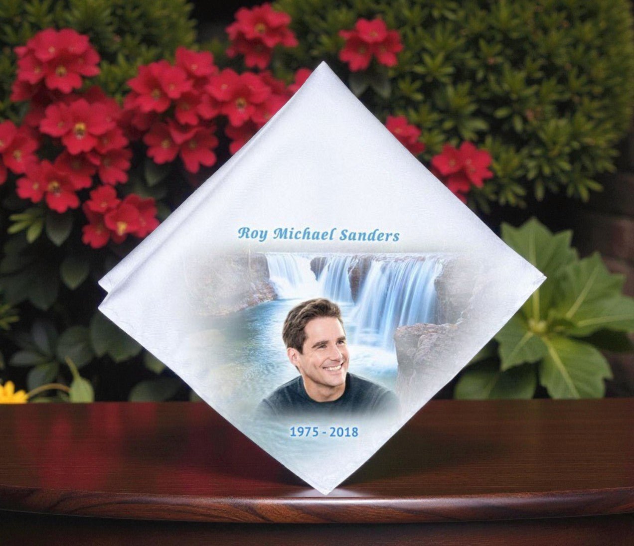 Cascading Waterfall Personalized Memorial Handkerchief - The Funeral Program Site