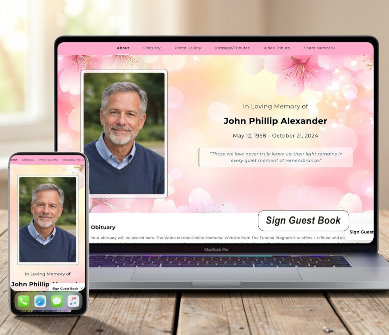 Cherry Blossoms Online Memorial Website - The Funeral Program Site