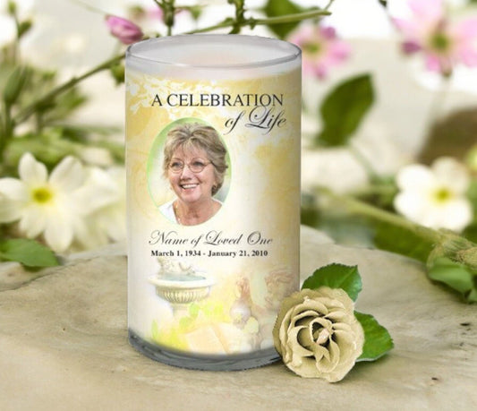 Cherub Personalized Glass Memorial Candle - The Funeral Program Site