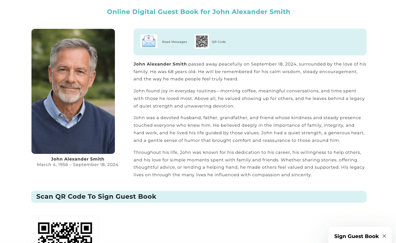Clean Digital Funeral Guest Book - The Funeral Program Site