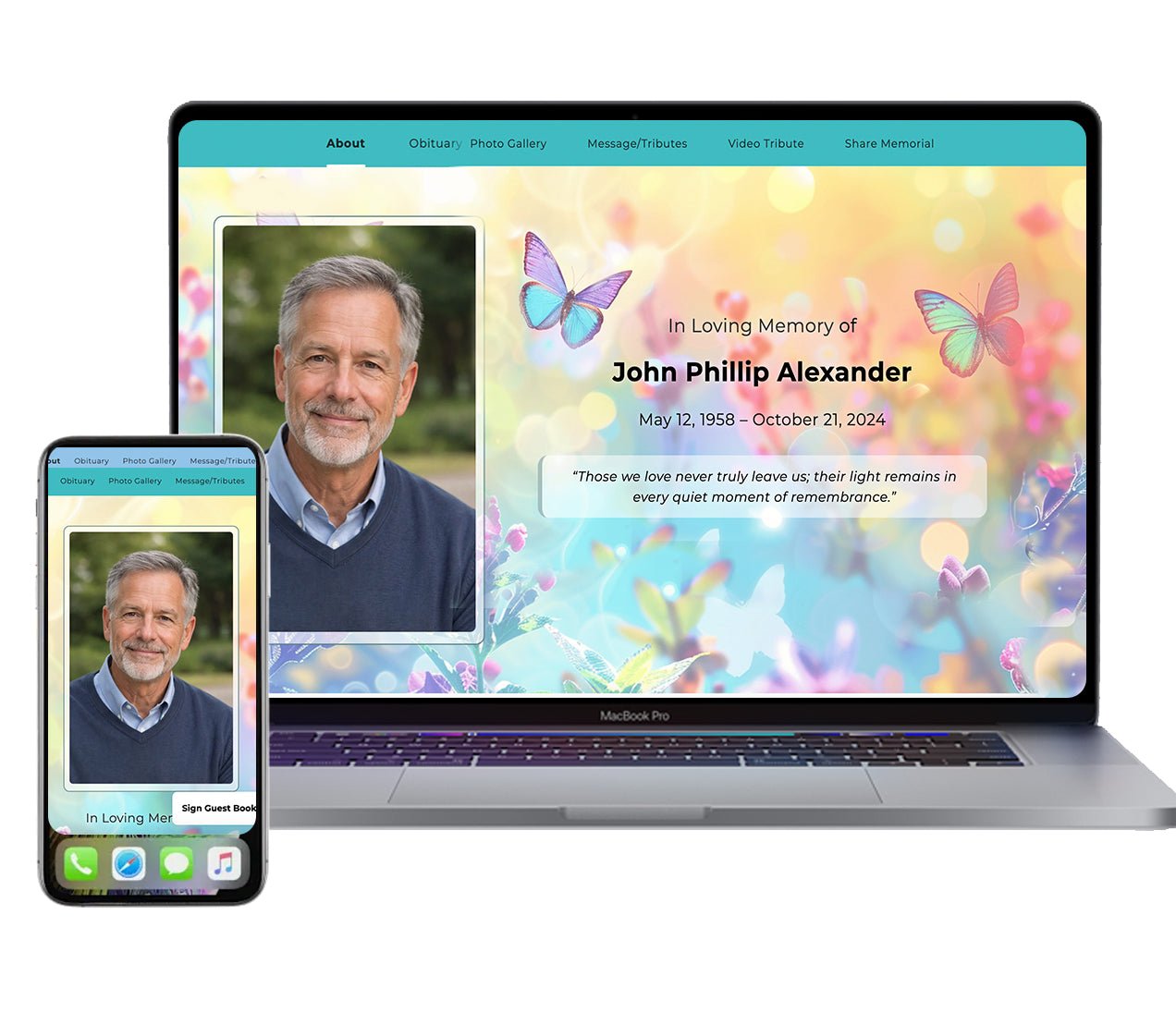 Colorful Butterfly Online Memorial Website - The Funeral Program Site