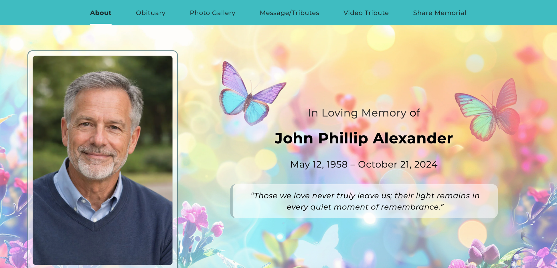 Colorful Butterfly Online Memorial Website - The Funeral Program Site