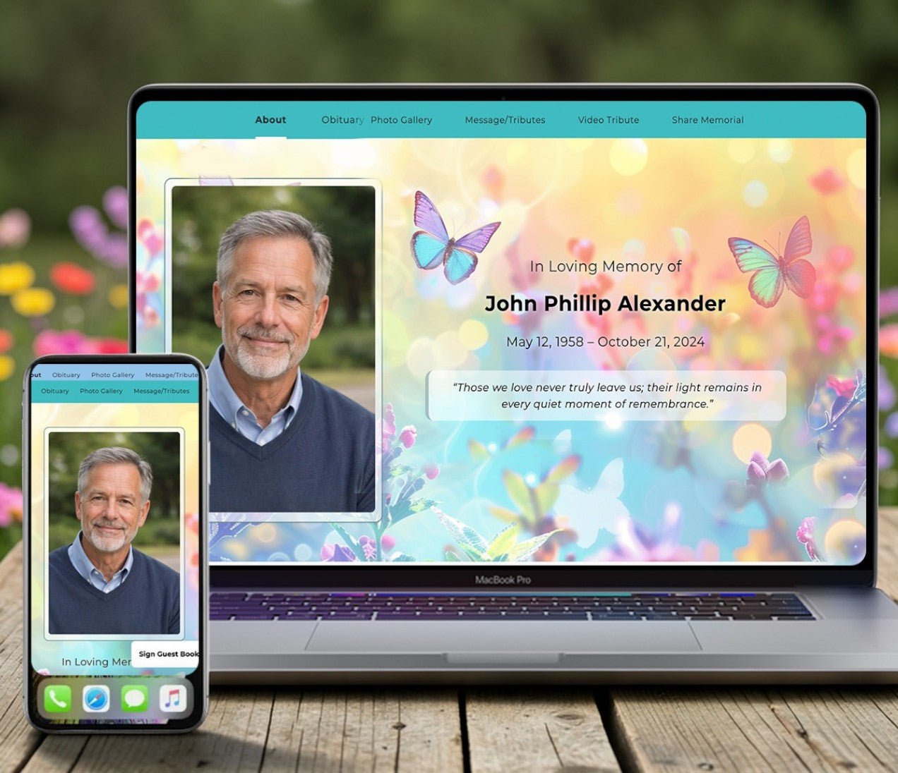Colorful Butterfly Online Memorial Website - The Funeral Program Site