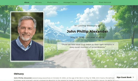 Country Road Online Memorial Website - The Funeral Program Site