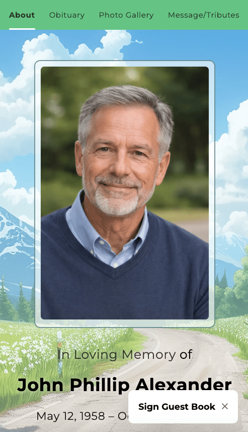 Country Road Online Memorial Website - The Funeral Program Site