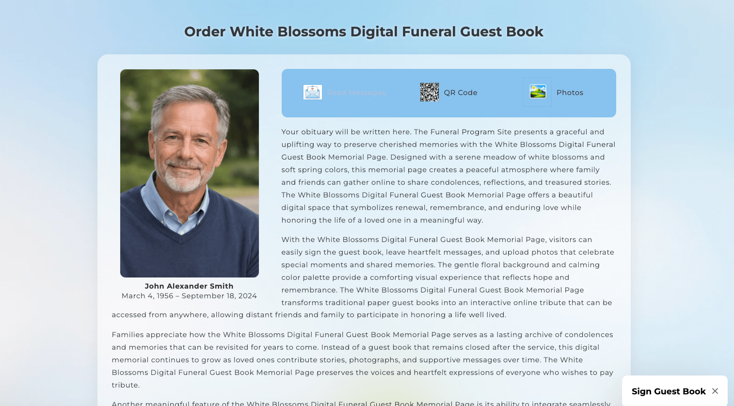 Daisy Digital Funeral Guest Book - The Funeral Program Site