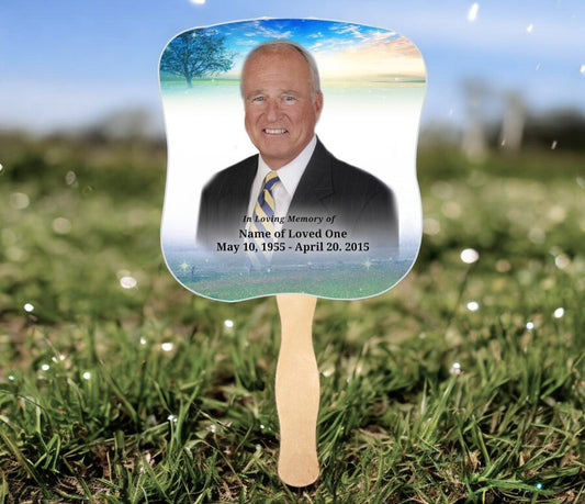 Destiny Cardstock Memorial Fan With Wooden Handle (Pack of 10) - The Funeral Program Site