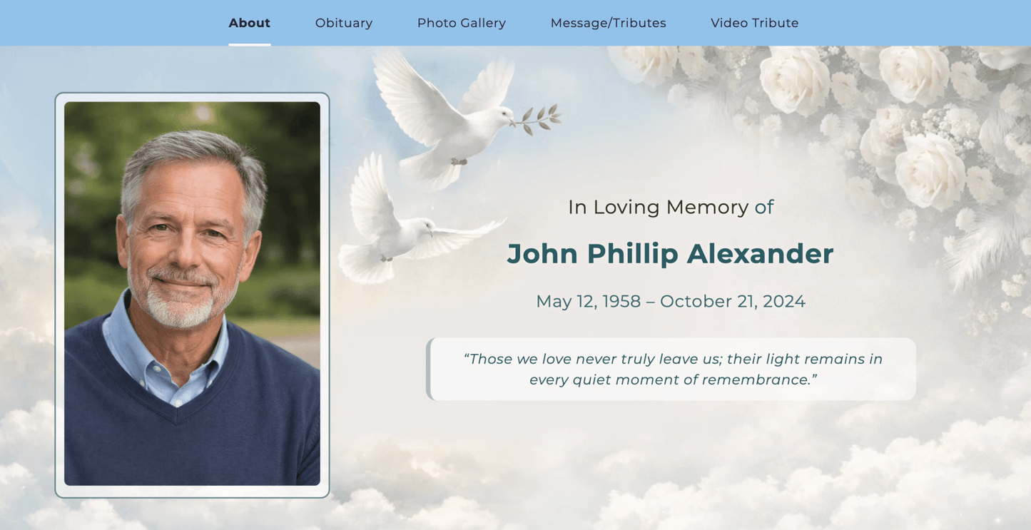 Doves Online Memorial Website - The Funeral Program Site