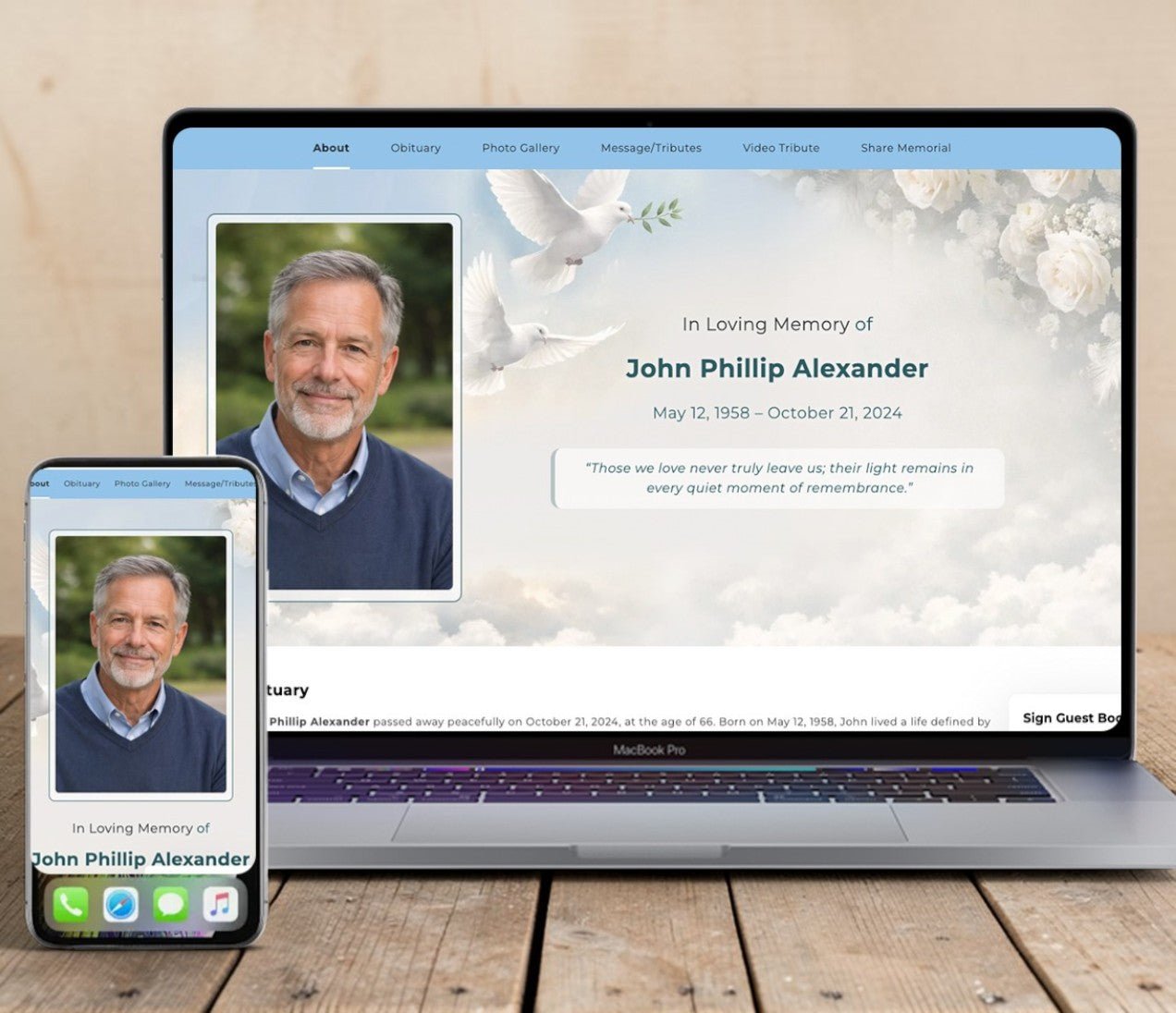 Doves Online Memorial Website - The Funeral Program Site