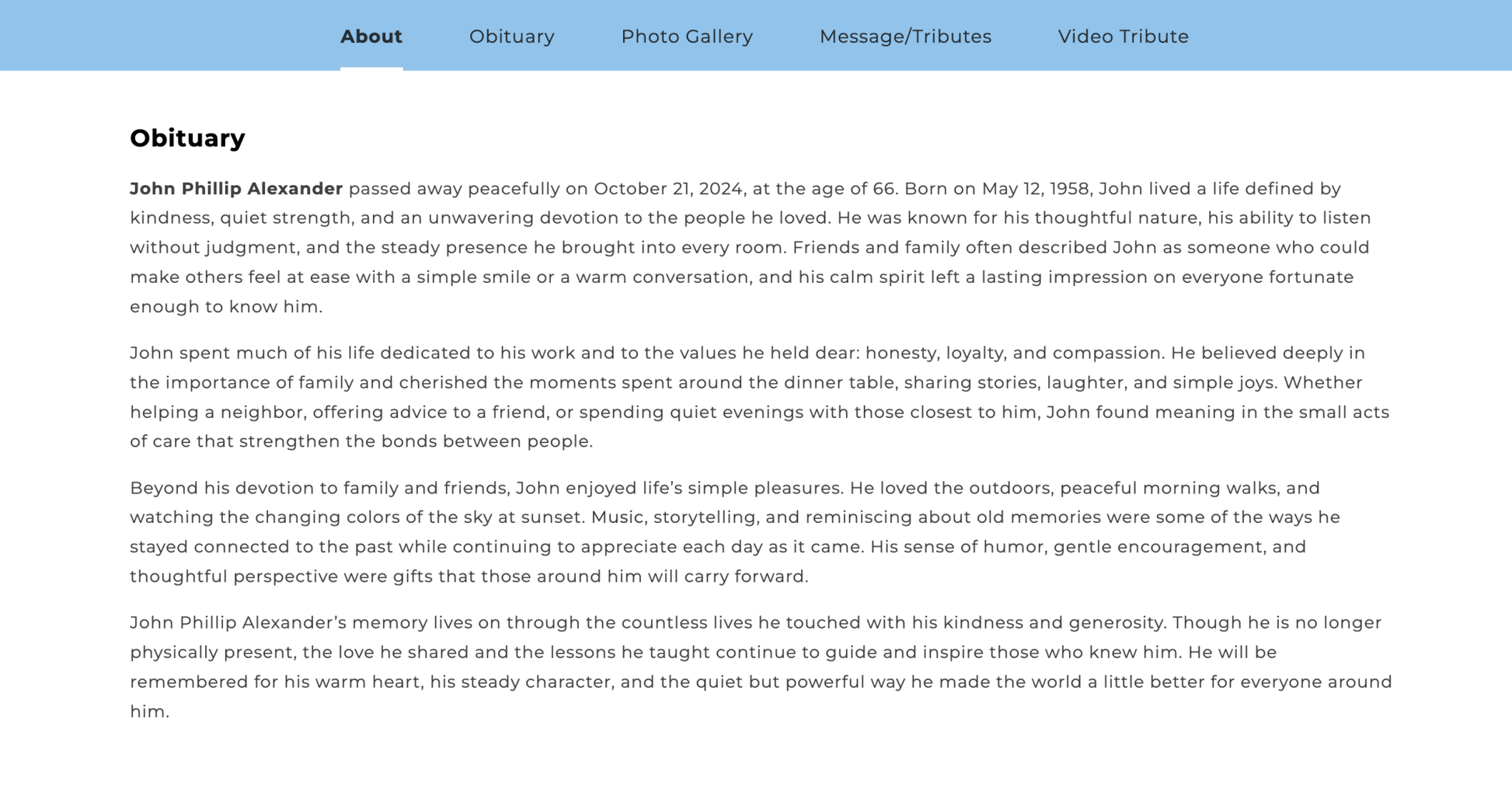 Doves Online Memorial Website - The Funeral Program Site