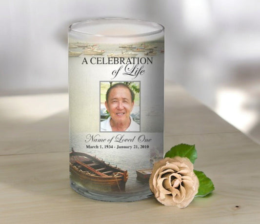 Fishing Personalized Glass Memorial Candle - The Funeral Program Site