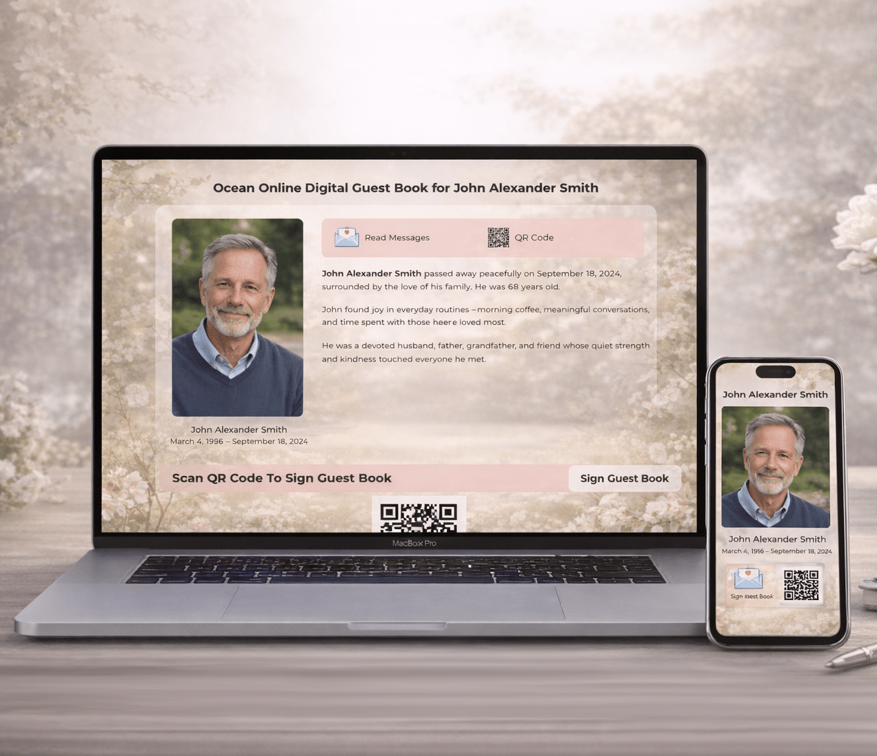 Floral Digital Funeral Guest Book - The Funeral Program Site