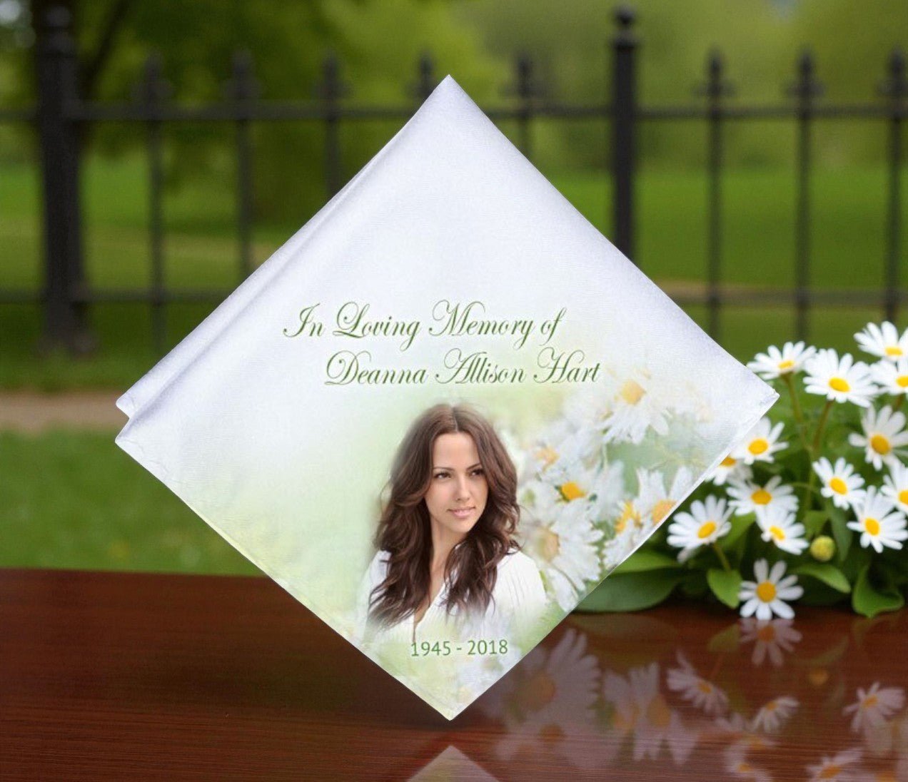 Fresh Daisies Personalized Memorial Handkerchief - The Funeral Program Site