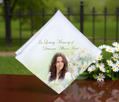 Fresh Daisies Personalized Memorial Handkerchief - The Funeral Program Site