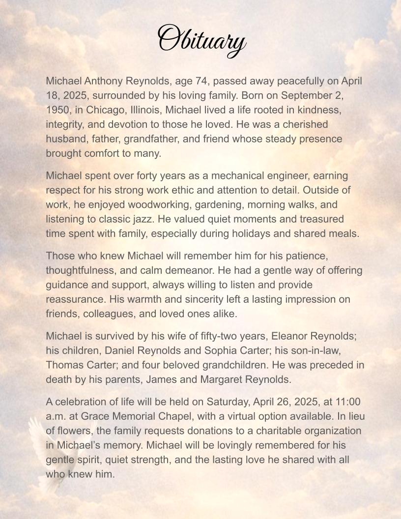 Golden Skies Digital Only Funeral Program Template - The Funeral Program Site