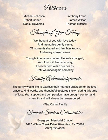 Golden Skies Digital Only Funeral Program Template - The Funeral Program Site
