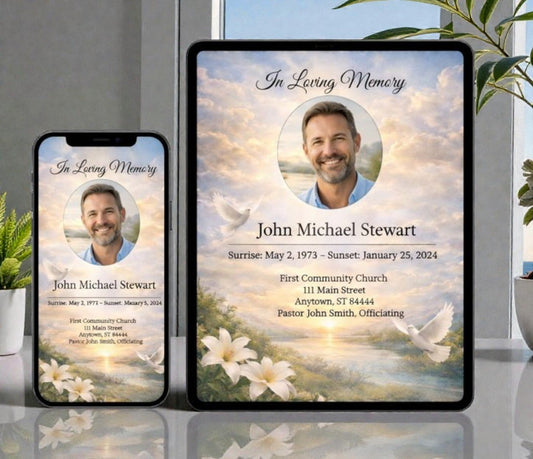 Golden Skies Digital Only Funeral Program Template - The Funeral Program Site