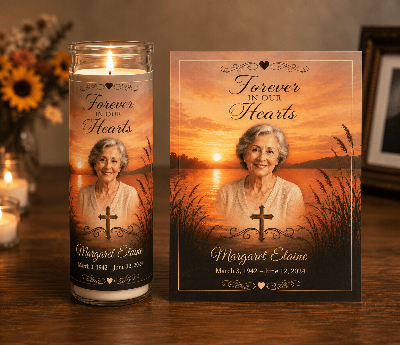 Golden Sunset DIY Memorial Candle Wrap Template - The Funeral Program Site