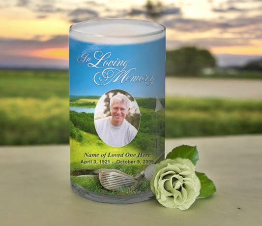 Golf Personalized Glass Memorial Candle - The Funeral Program Site