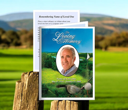 Golfer Small Memorial Card Template - The Funeral Program Site