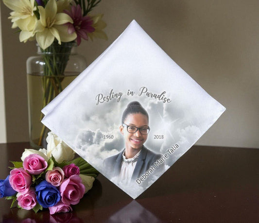 Grayscale Skies Personalized Memorial Handkerchief - The Funeral Program Site