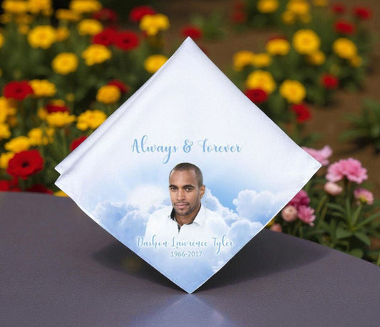 Heavenly Clouds Personalized Memorial Handkerchief - The Funeral Program Site