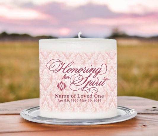 Honor Her Spirit Personalized Small Wax Memorial Candle - The Funeral Program Site