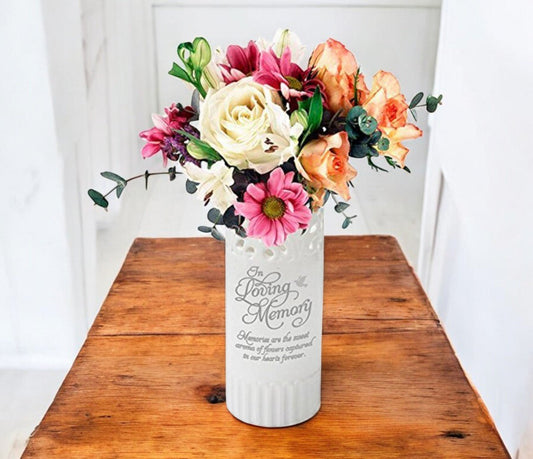 In Loving Memory White Ceramic Flower Memorial Vase - The Funeral Program Site