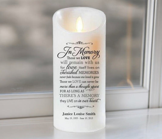 In Memory Dancing Wick LED Personalized Memorial Candle - The Funeral Program Site
