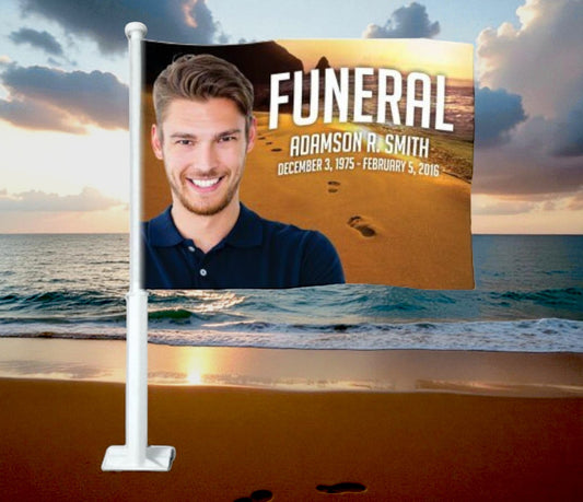 Bandera y mástil del coche fúnebre Footprints 