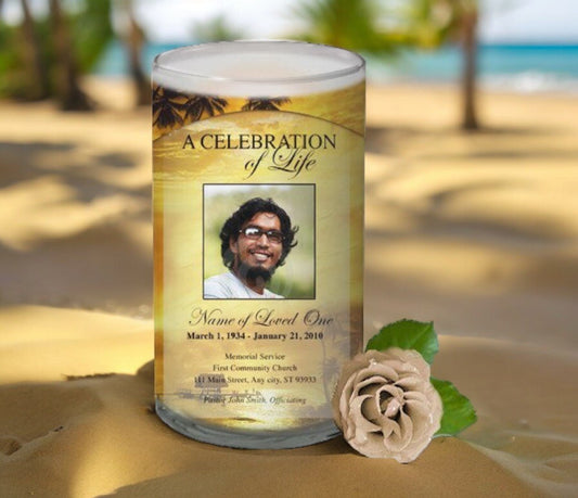 Island Personalized Glass Memorial Candle - The Funeral Program Site