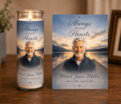 Lakeside Sunset DIY Memorial Candle Wrap Template - The Funeral Program Site