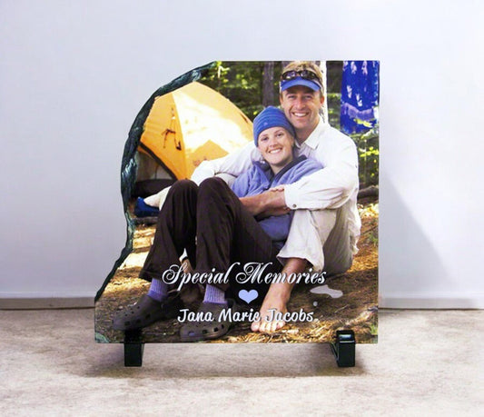 Left Contour Memorial Slate Stone Plaque with Stand - The Funeral Program Site