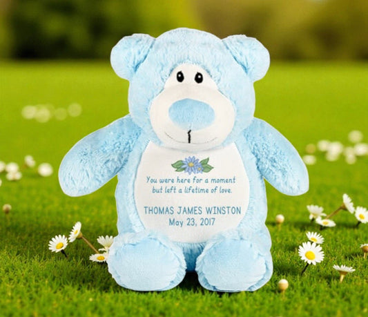 Light Blue Teddy Bear Memorial Stuffed Animal - Urn - The Funeral Program Site
