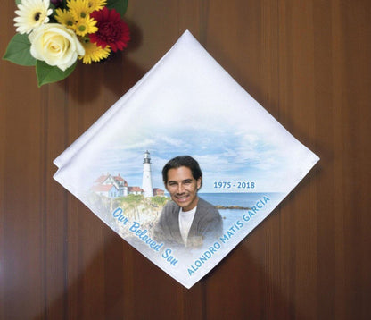 Lighthouse View Personalized Memorial Handkerchief - The Funeral Program Site