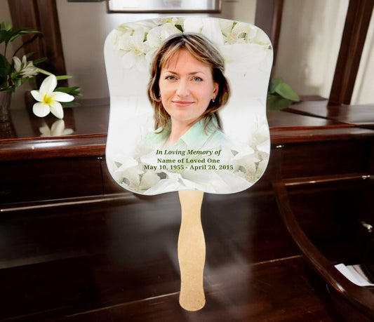 Lily Cardstock Memorial Fan With Wooden Handle (Pack of 10) - The Funeral Program Site