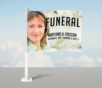 Lily Funeral Car Flag and Pole - The Funeral Program Site