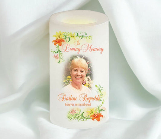 Lily Personalized Flameless LED Memorial Candle - The Funeral Program Site
