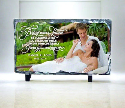 Long Rectangle Memorial Slate Stone Plaque with Stand - The Funeral Program Site