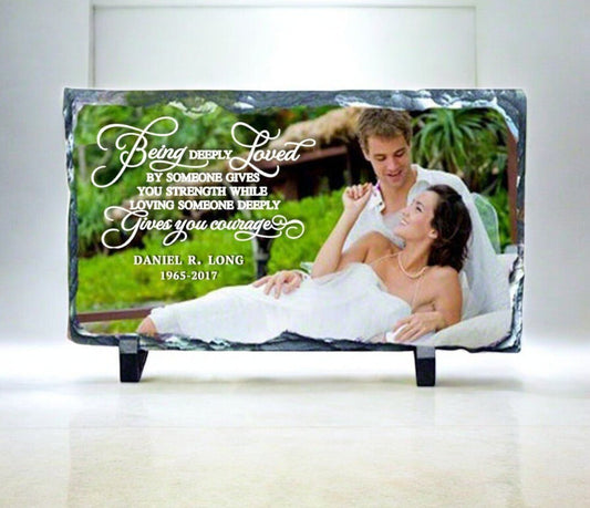 Long Rectangle Memorial Slate Stone Plaque with Stand - The Funeral Program Site