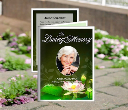 Lotus Small Memorial Card Template - The Funeral Program Site