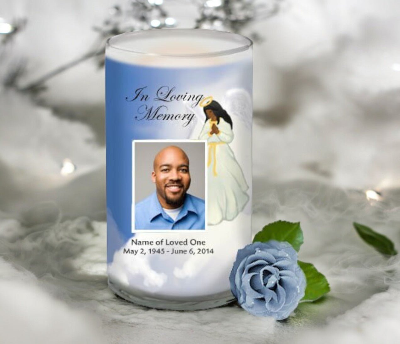 Lovely Angel Personalized Glass Memorial Candle - The Funeral Program Site
