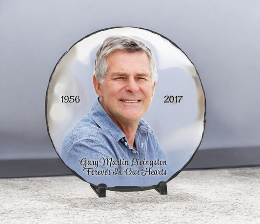 Medium Round Memorial Slate Stone Plaque with Stand - The Funeral Program Site