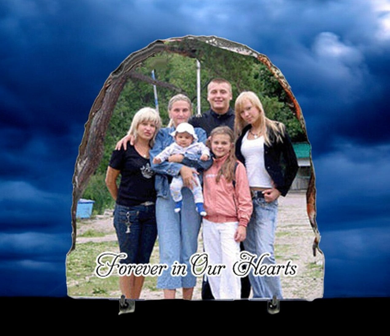 Half Oval Memorial Slate Stone Plaque with Stand